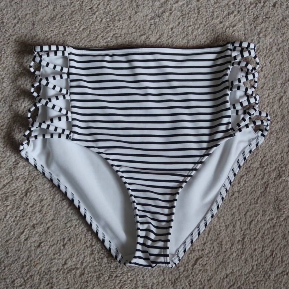 High Waisted Striped Swim Bottoms